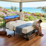 Audreamy Hudson Bed Frame with Storage Drawers Black Wood