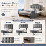 Audreamy Modra Upholstered Bed with Storage Drawers, Adjustable Headboard Grey Velvet