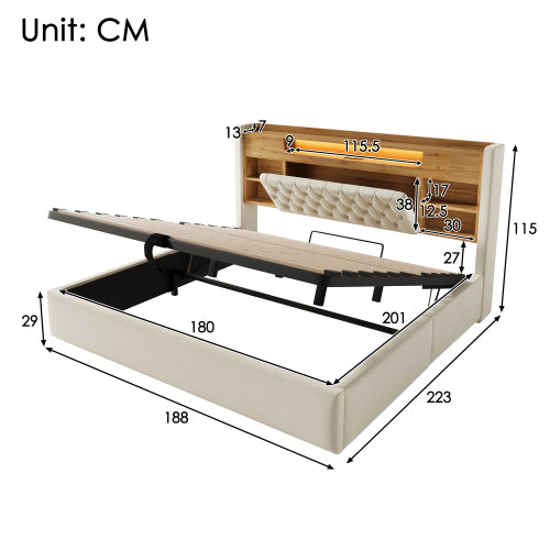 Audreamy Dorma Upholstered Bed with Storage Drawers, LED & USB Charging Beige Linen