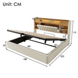 Audreamy Dorma Upholstered Bed with Storage Drawers, LED & USB Charging Beige Linen