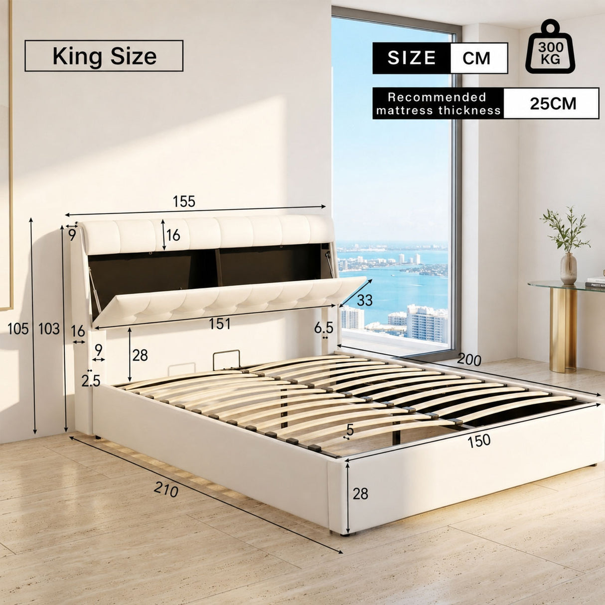 Audreamy Sterling Ottoman Bed White PU