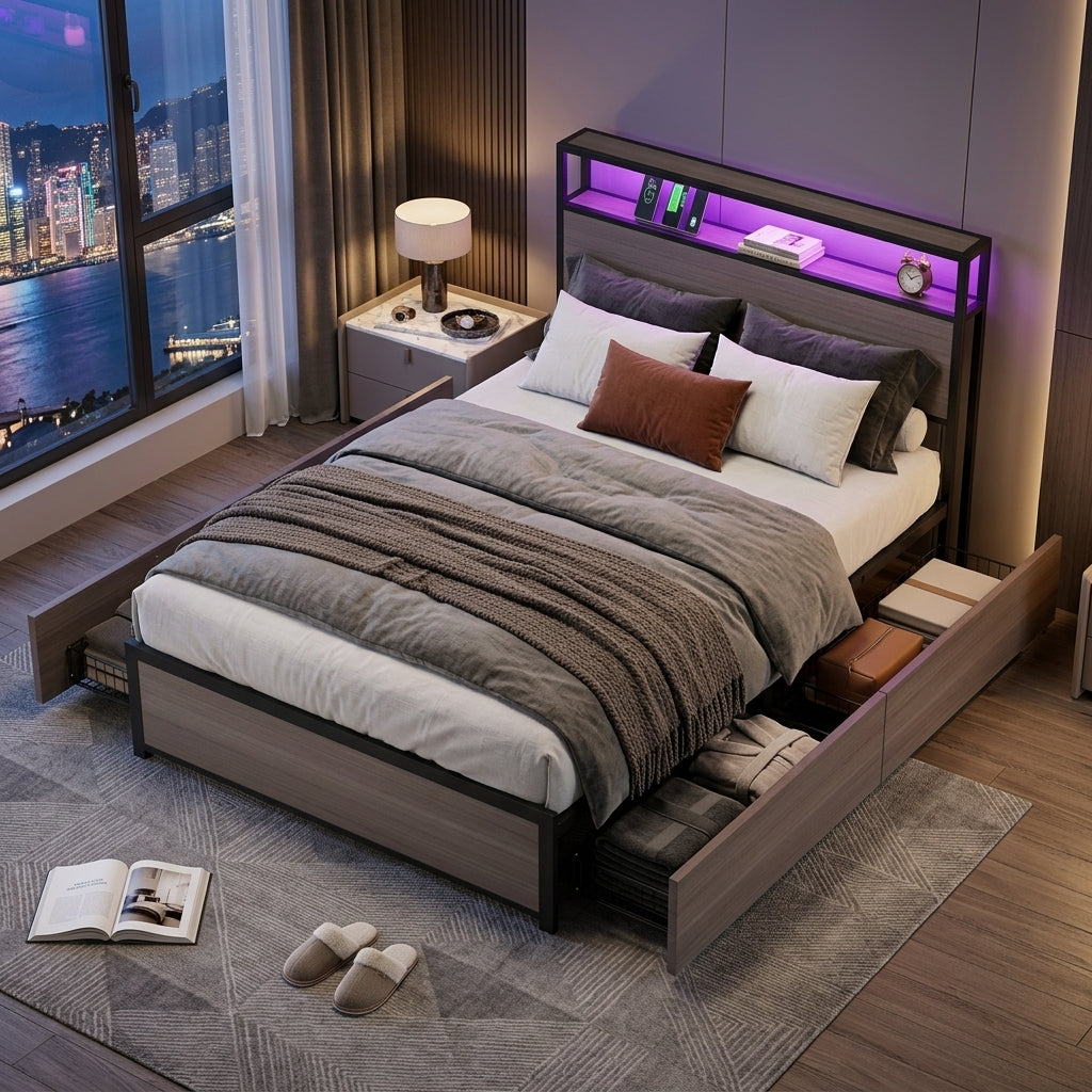 Audreamy Metal Bed Multifunctional bed Grey