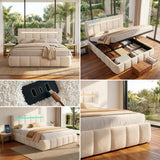 Upholstered Bed Frame with Hydraulic Storage, Ottoman Bed Beige