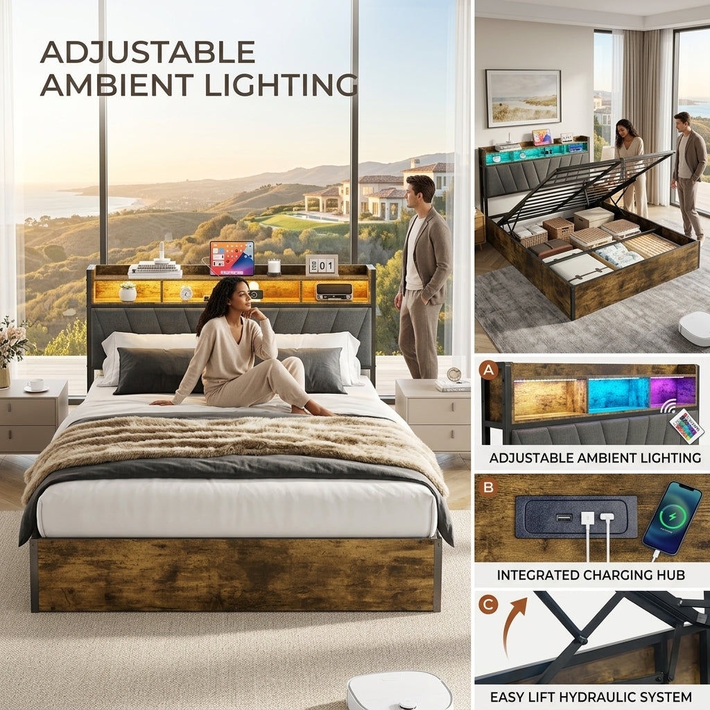 Bed Frame with Hydraulic Storage, Ottoman Bed Black