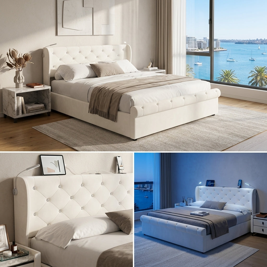 Audreamy Theo Ottoman Bed Beige Velvet