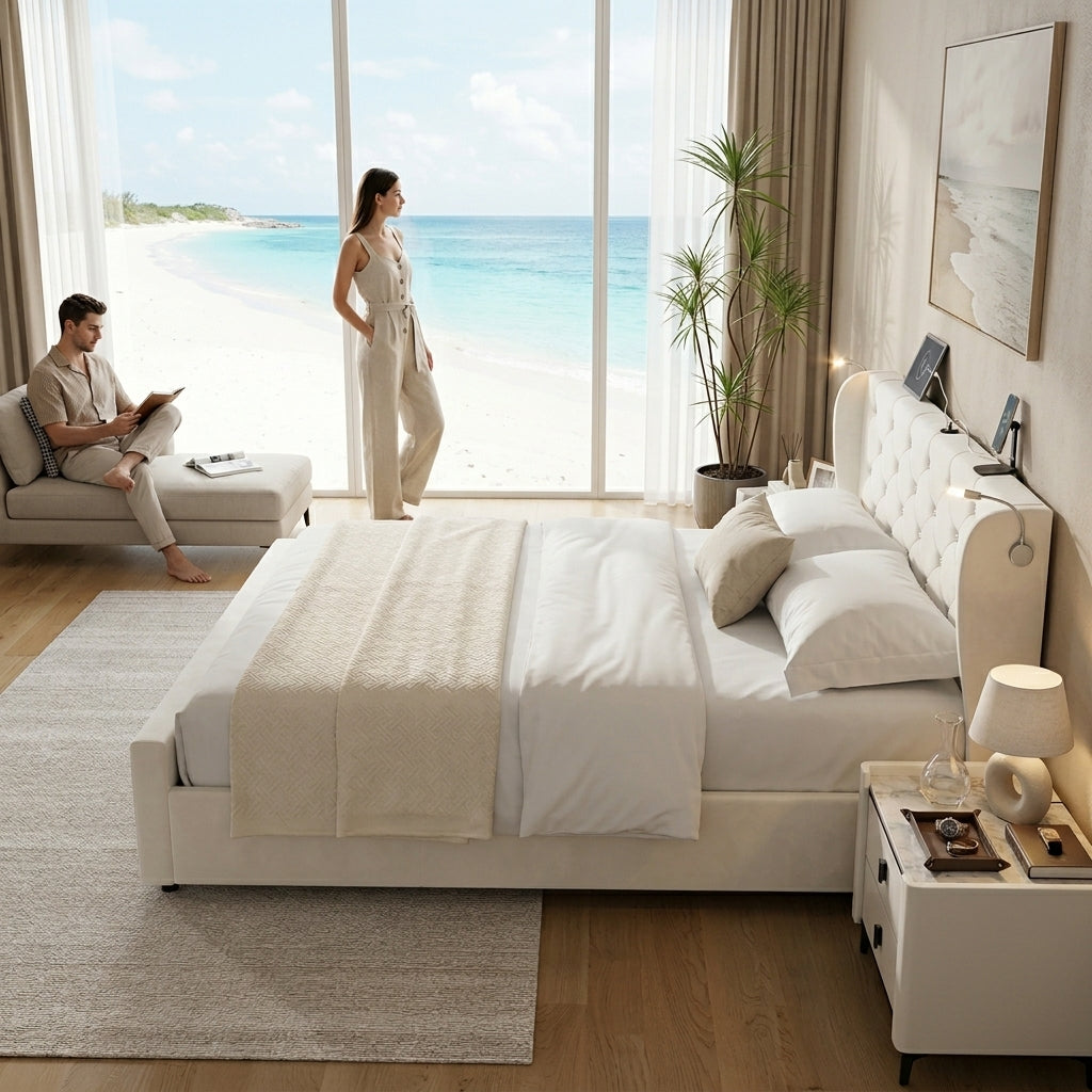 Audreamy Theo Ottoman Bed Beige Velvet
