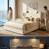 Audreamy Theo Ottoman Bed Beige Velvet