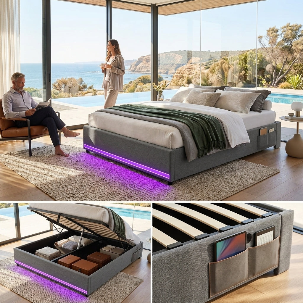 Ottoman Bed Grey Linen