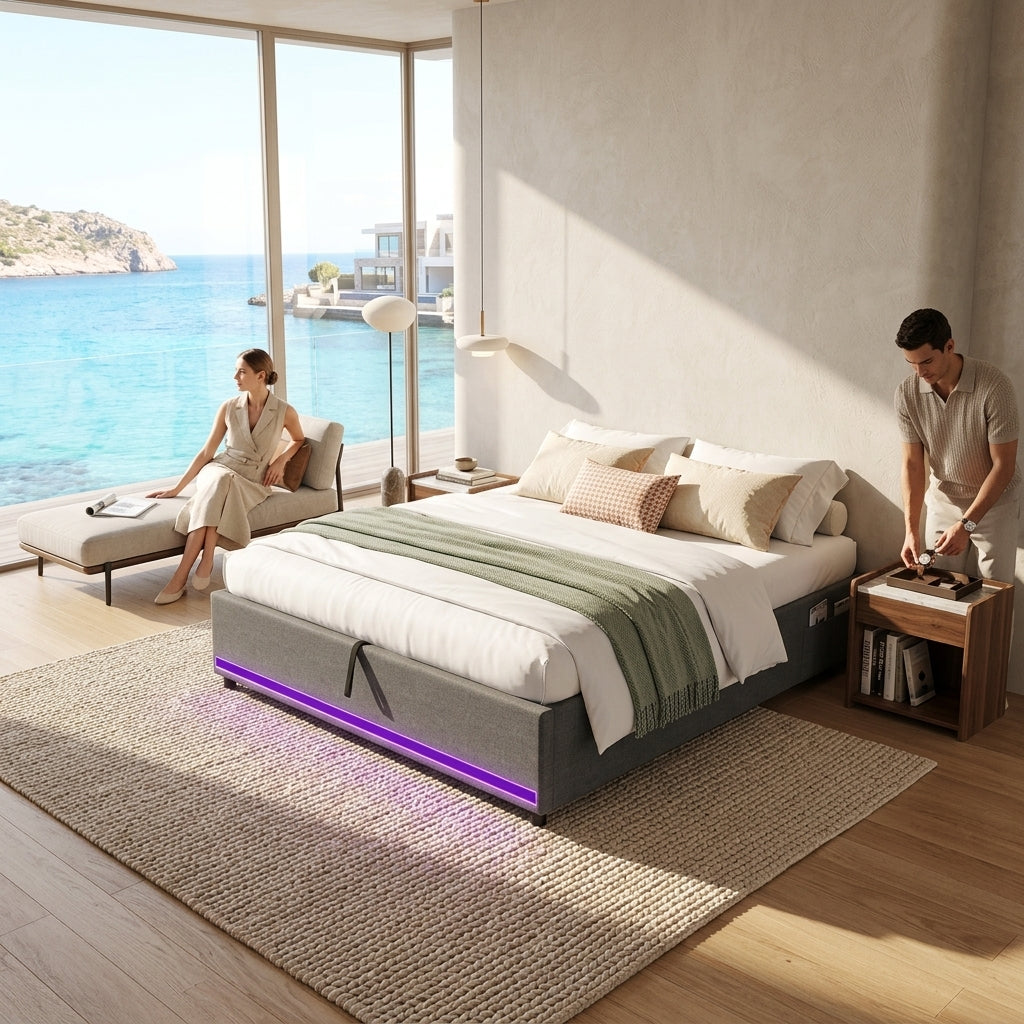 Ottoman Bed Grey Linen