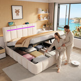 Upholstered Bed Frame with Hydraulic Storage, Ottoman Bed Beige