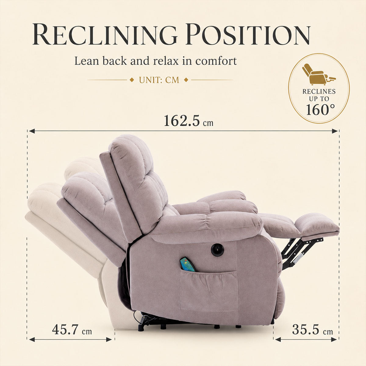 Audreamy Nova Riser Recliner Velvet Dark Beige