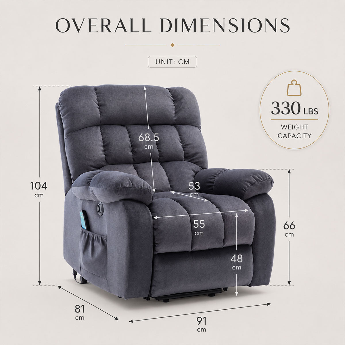 Audreamy Nova Riser Recliner Velvet Dark Grey