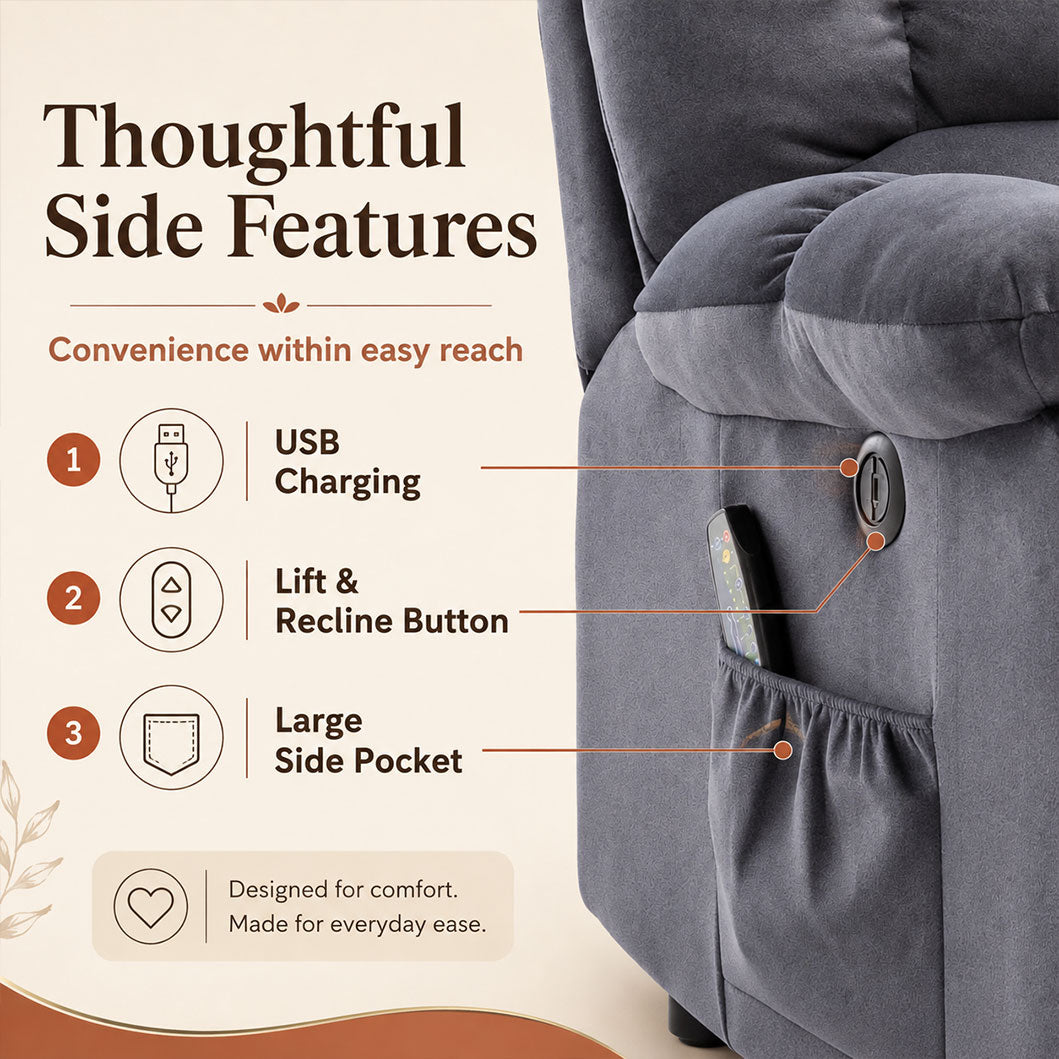 Audreamy Nova Riser Recliner Velvet Dark Grey