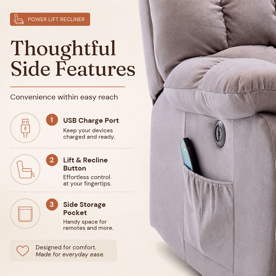 Audreamy Nova Riser Recliner Velvet Dark Beige