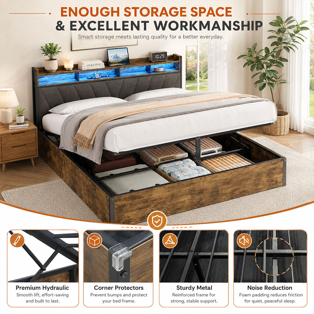 Bed Frame with Hydraulic Storage, Ottoman Bed Black