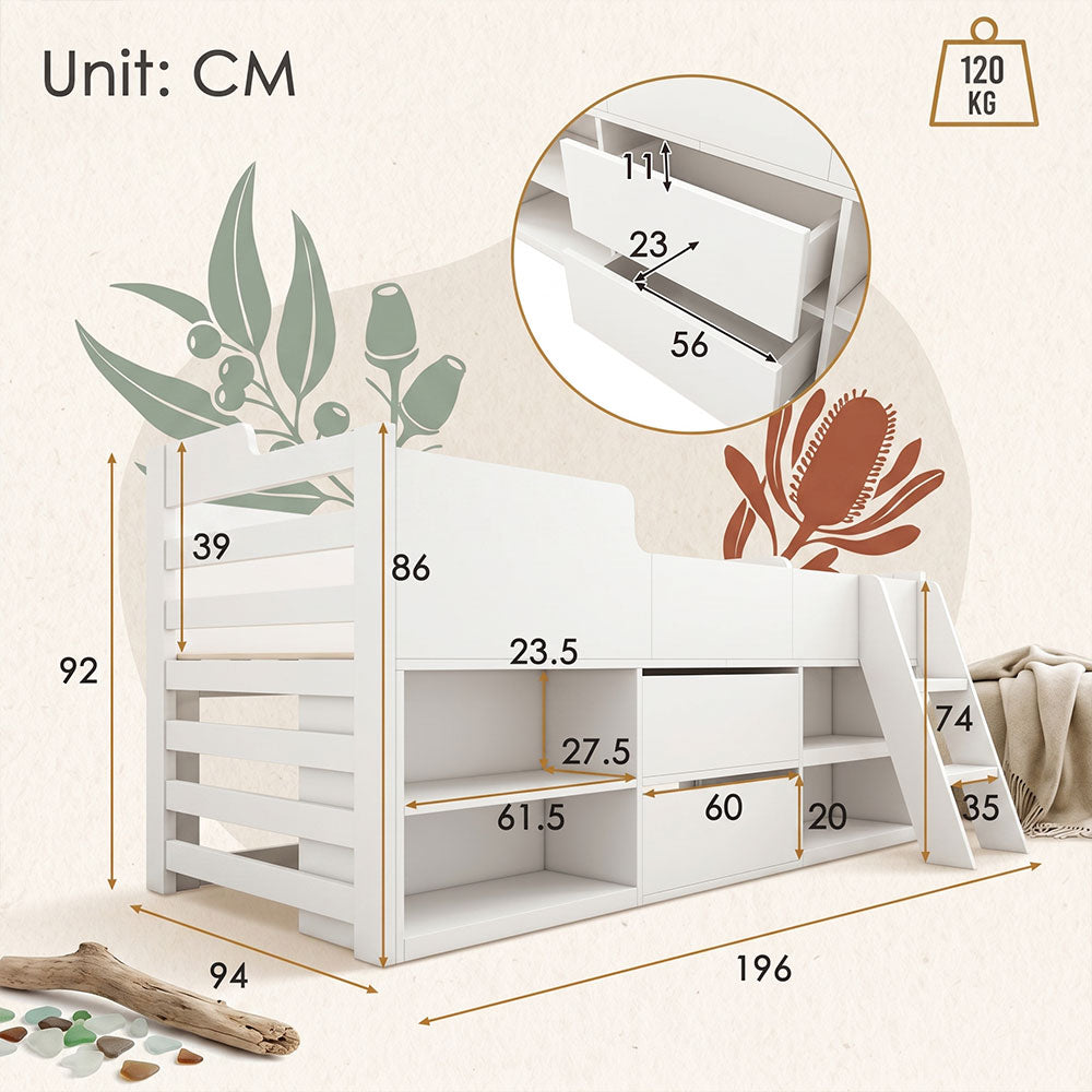 Audreamy Oakley Wooden Bed White Single