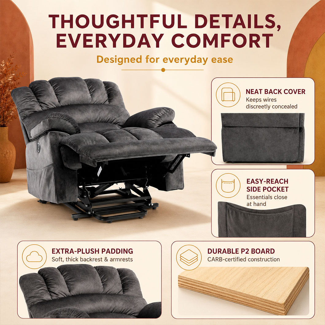 Audreamy Hamilton Riser Recliner Velvet Gray