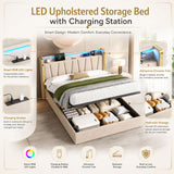 Upholstered Bed Frame with Hydraulic Storage, Ottoman Bed Beige Linen