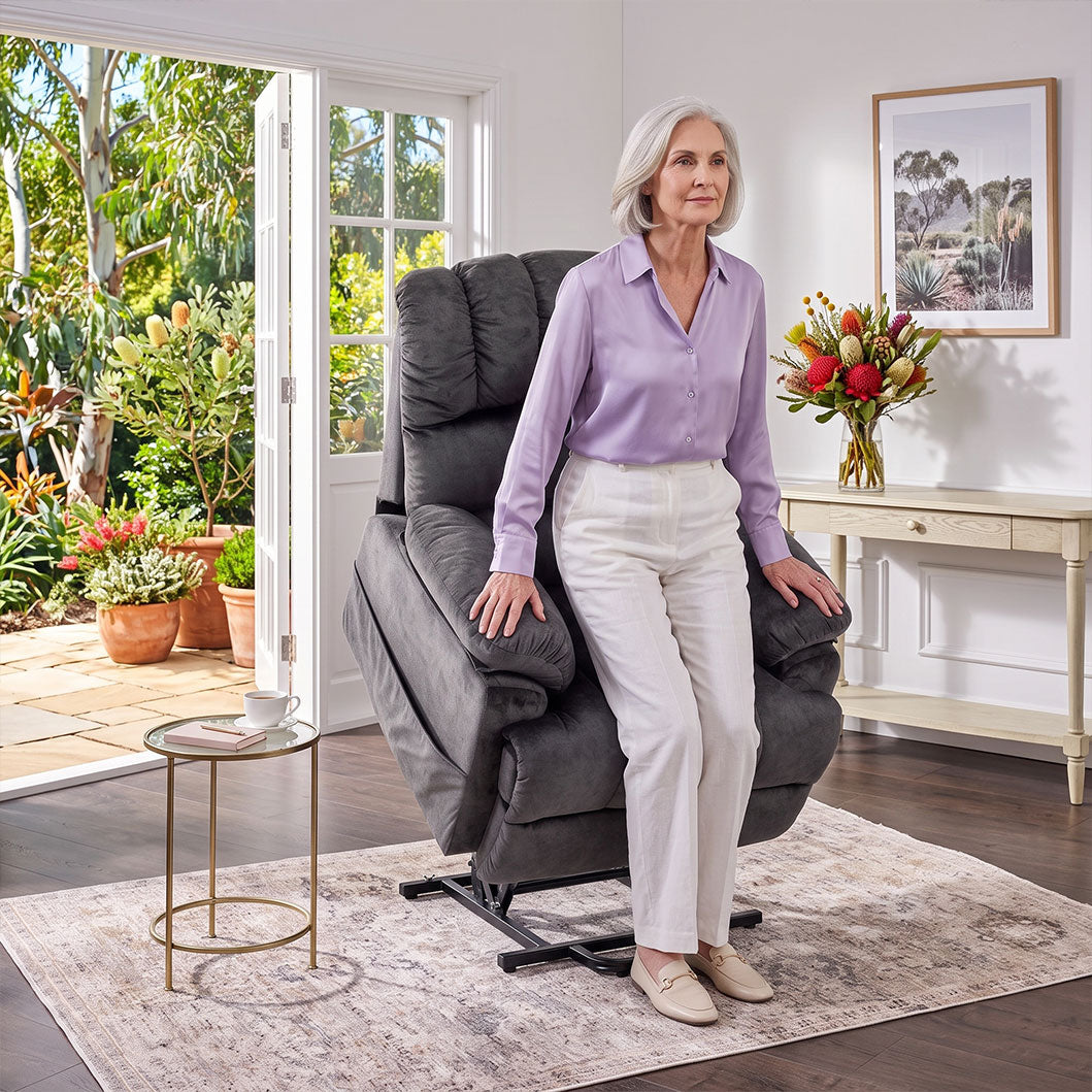 Audreamy Hamilton Riser Recliner Velvet Gray