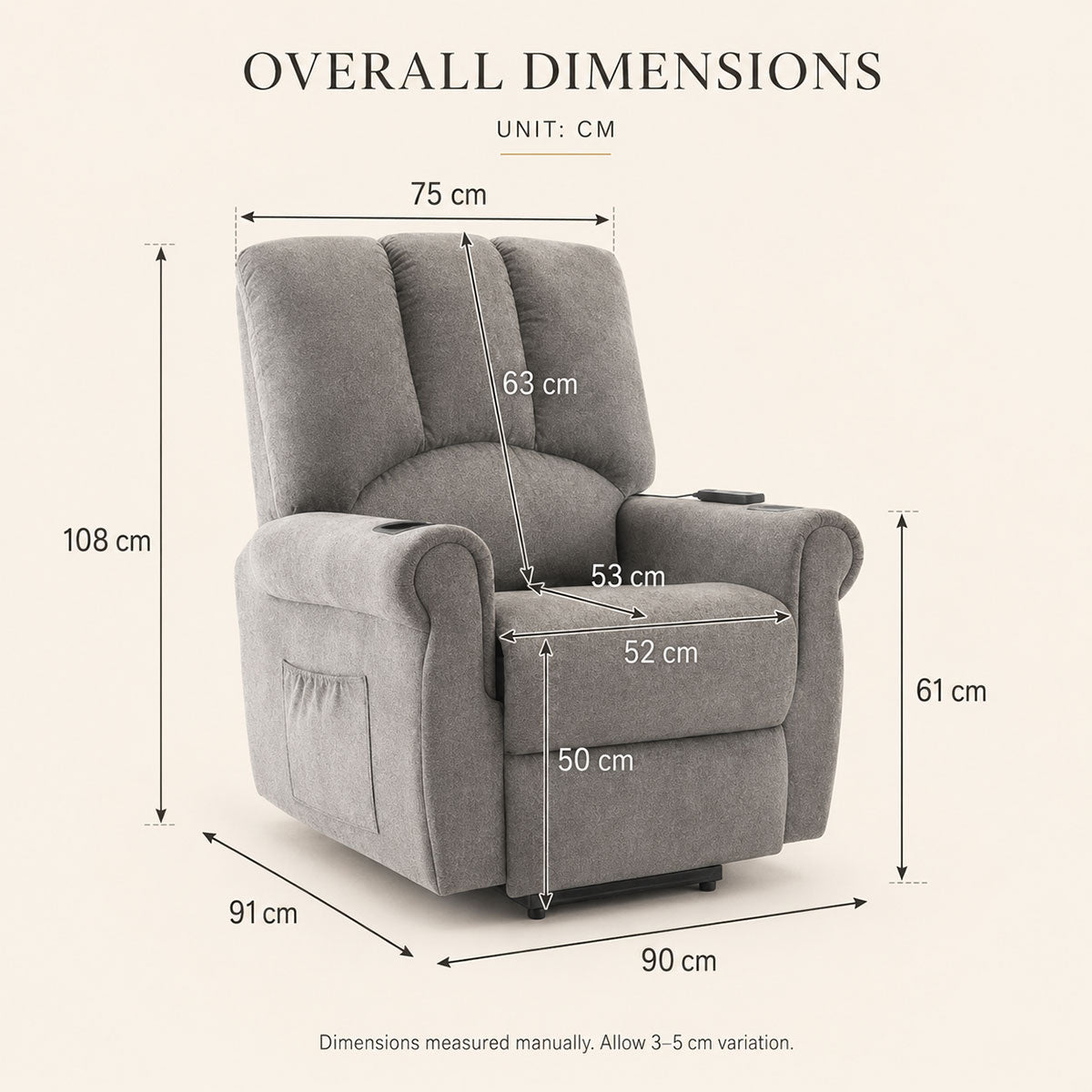 Audreamy Ethan Riser Recliner Grey Velvet