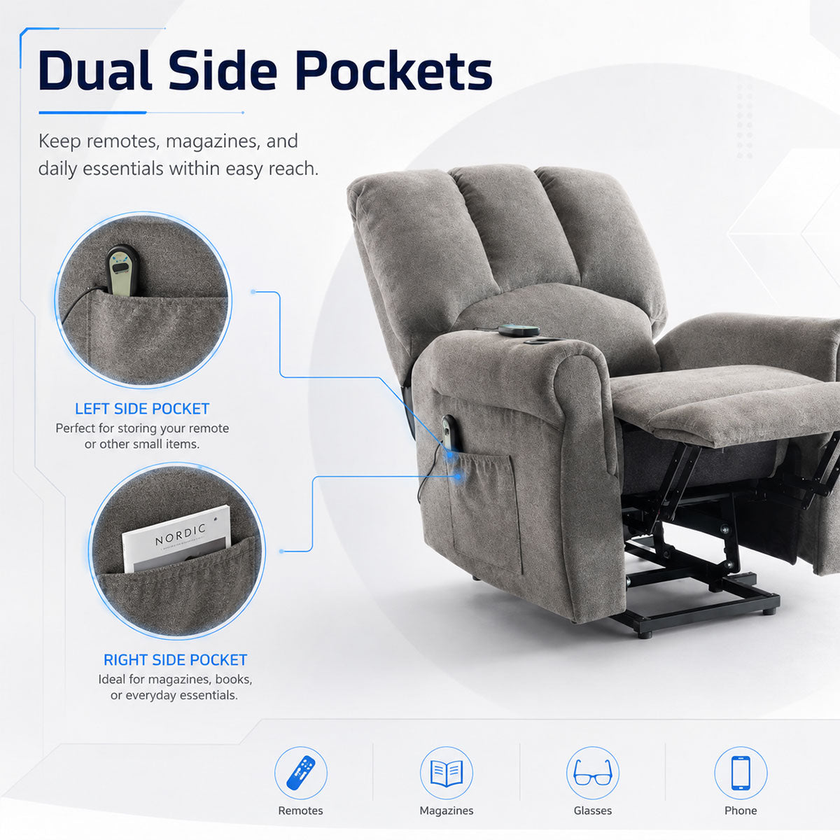 Audreamy Ethan Riser Recliner Grey Velvet