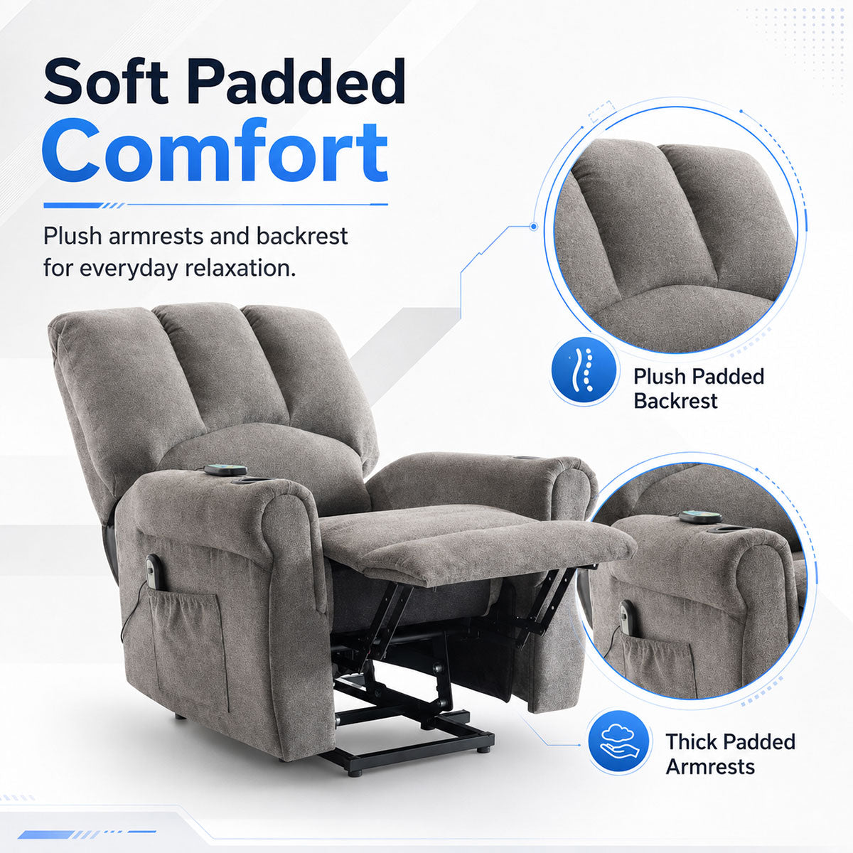 Audreamy Ethan Riser Recliner Grey Velvet