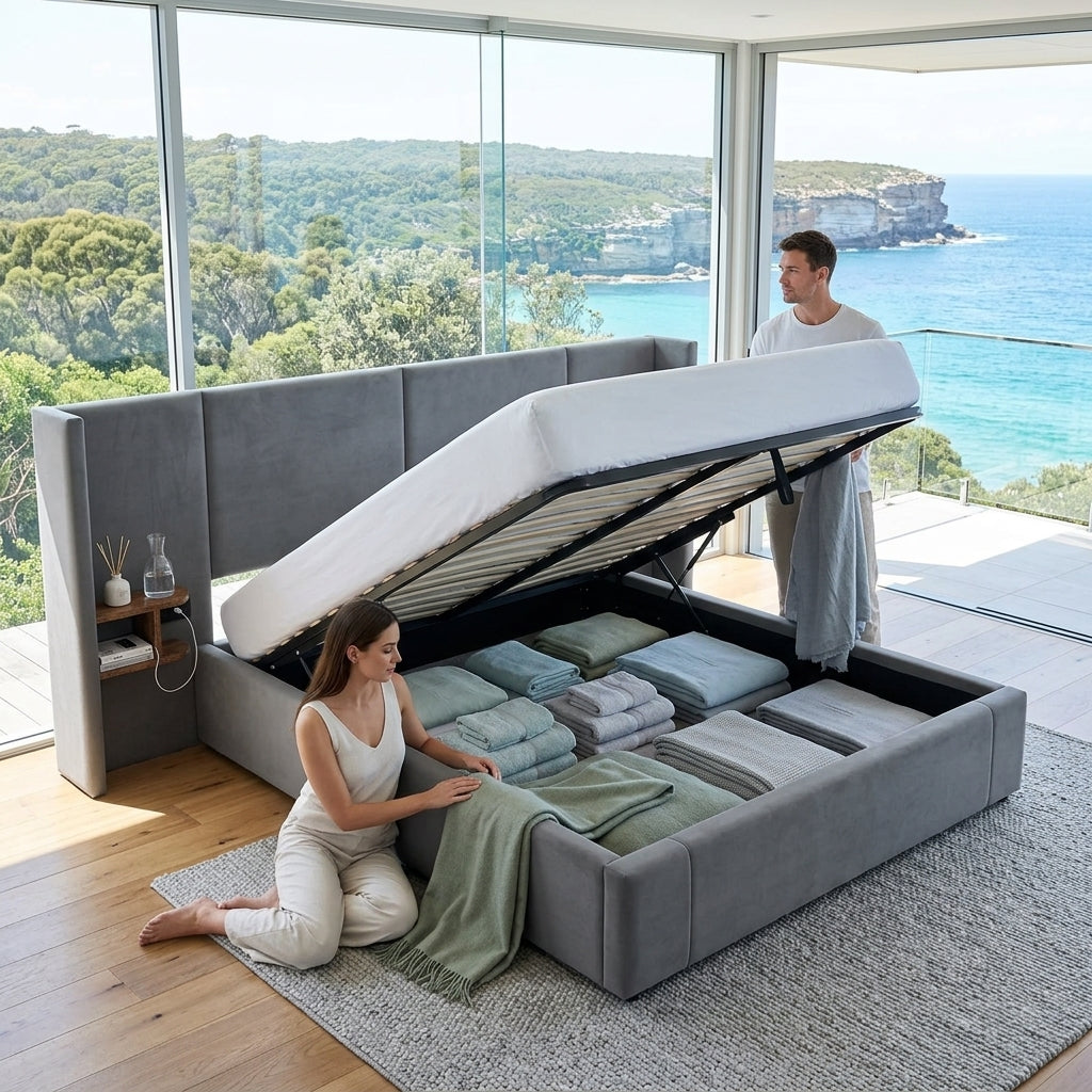 Audreamy Quorra Ottoman Bed Grey Velvet