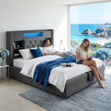 Audreamy Dorma Ottoman Bed with Storage Drawers, LED & USB Charging Grey Linen