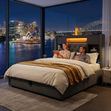 Audreamy Dorma Ottoman Bed with Storage Drawers, LED & USB Charging Grey Linen