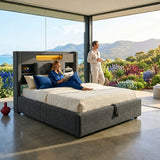 Audreamy Dorma Ottoman Bed with Storage Drawers, LED & USB Charging Grey Linen