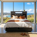 Audreamy Dorma Ottoman Bed with Storage Drawers, LED & USB Charging Grey Linen