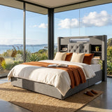 Audreamy Dorma Ottoman Bed with Storage Drawers, LED & USB Charging Grey Linen