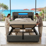 Audreamy Dorma Ottoman Bed with Storage Drawers, LED & USB Charging Grey Linen