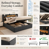 Audreamy Dorma Ottoman Bed with Storage Drawers, LED & USB Charging Grey Linen