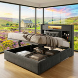 Audreamy Dorma Ottoman Bed with Storage Drawers, LED & USB Charging Grey Linen