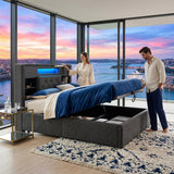 Audreamy Dorma Ottoman Bed with Storage Drawers, LED & USB Charging Grey Linen