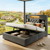 Audreamy Dorma Ottoman Bed with Storage Drawers, LED & USB Charging Grey Linen