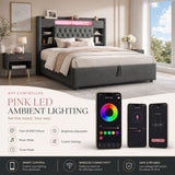 Audreamy Dorma Ottoman Bed with Storage Drawers, LED & USB Charging Grey Linen