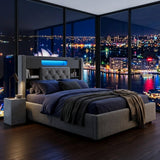 Audreamy Dorma Ottoman Bed with Storage Drawers, LED & USB Charging Grey Linen