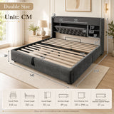 Audreamy Dorma Ottoman Bed with Storage Drawers, LED & USB Charging Grey Linen