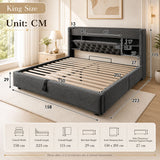 Audreamy Dorma Ottoman Bed with Storage Drawers, LED & USB Charging Grey Linen