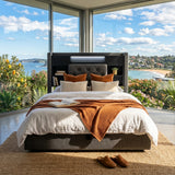 Audreamy Dorma Ottoman Bed with Storage Drawers, LED & USB Charging Grey Linen