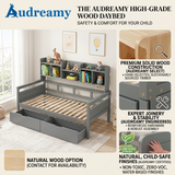 Audreamy Alder Wooden Bed with Storage Drawers Grey Single