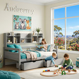 Audreamy Alder Wooden Bed with Storage Drawers Grey Single