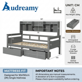 Audreamy Alder Wooden Bed with Storage Drawers Grey Single