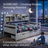 Audreamy Alder Wooden Bed with Storage Drawers Grey Single