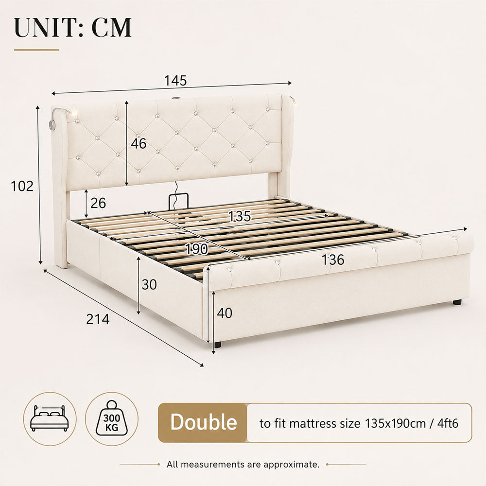 Audreamy Theo Ottoman Bed Beige Velvet