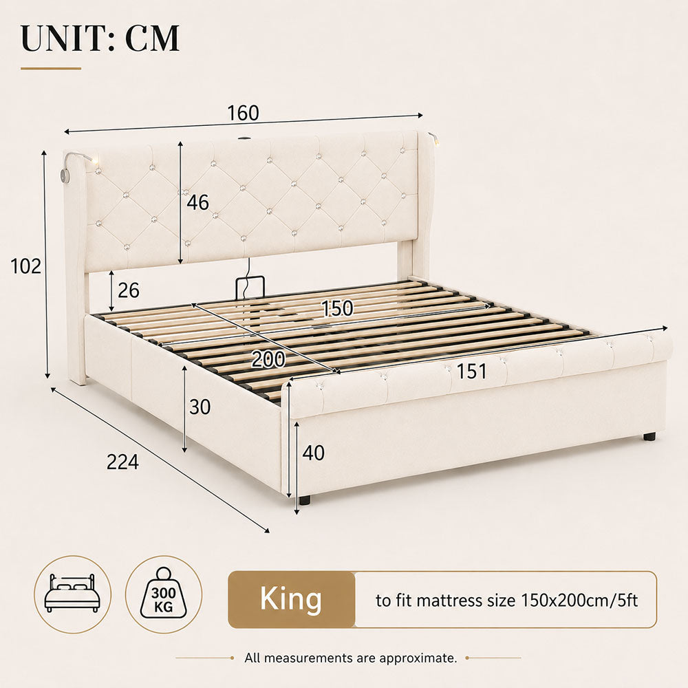 Audreamy Theo Ottoman Bed Beige Velvet