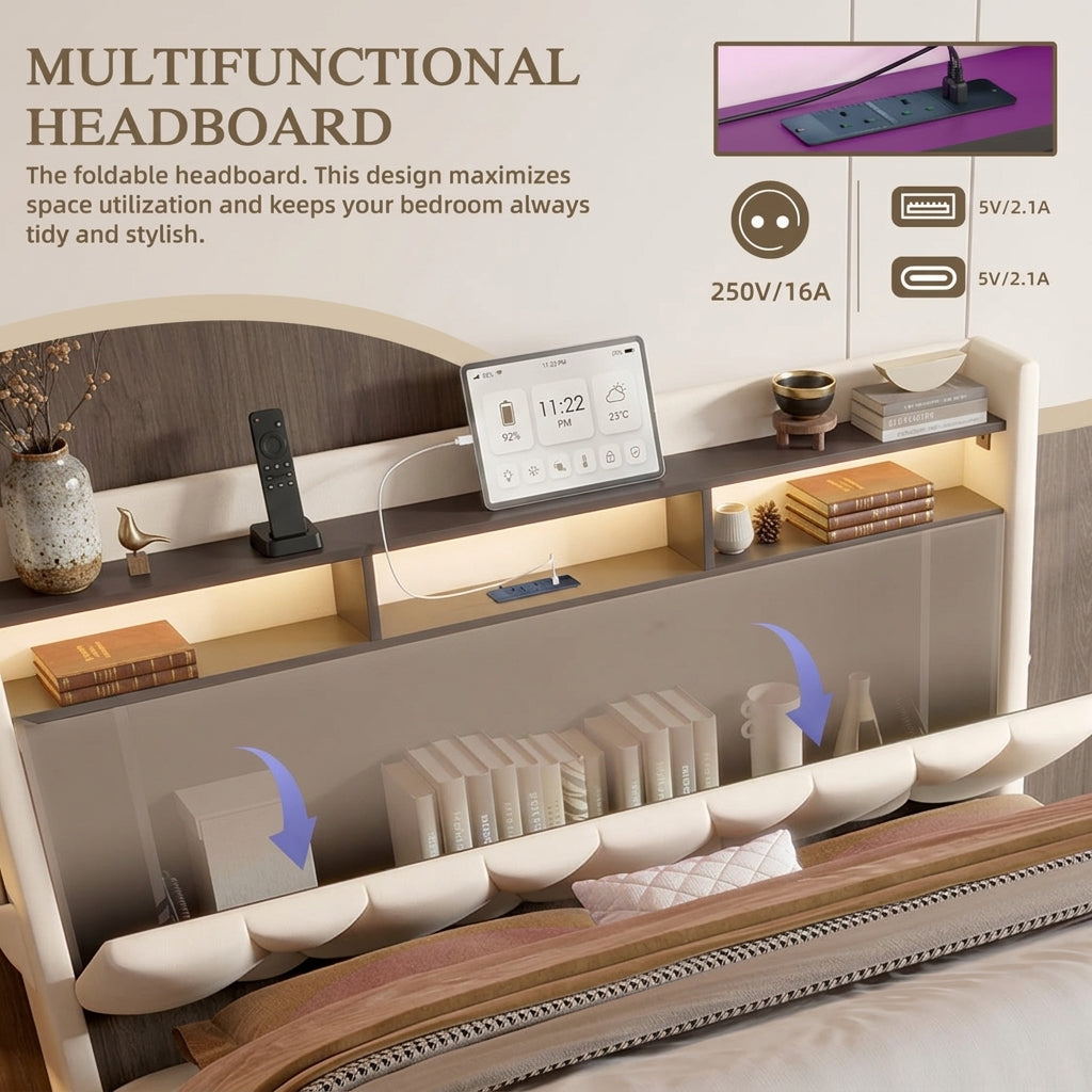 Audreamy Vega Ottoman Bed Beige Velvet