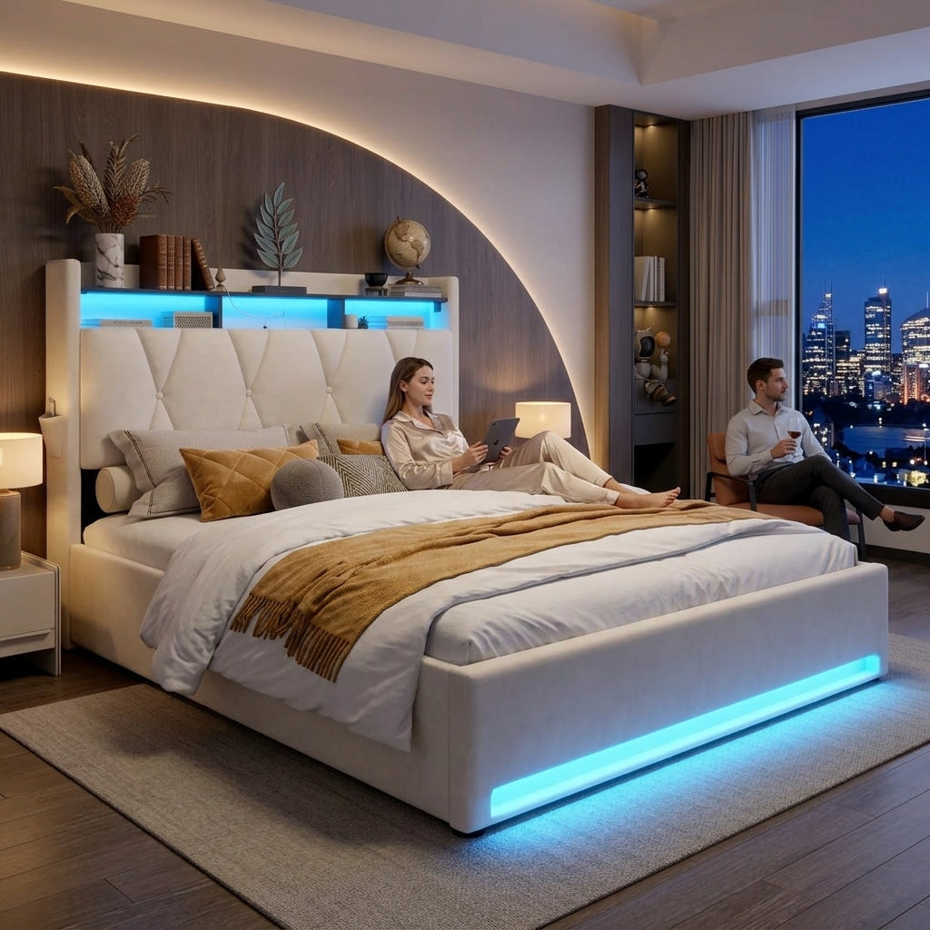 Audreamy Vega Ottoman Bed Beige Velvet